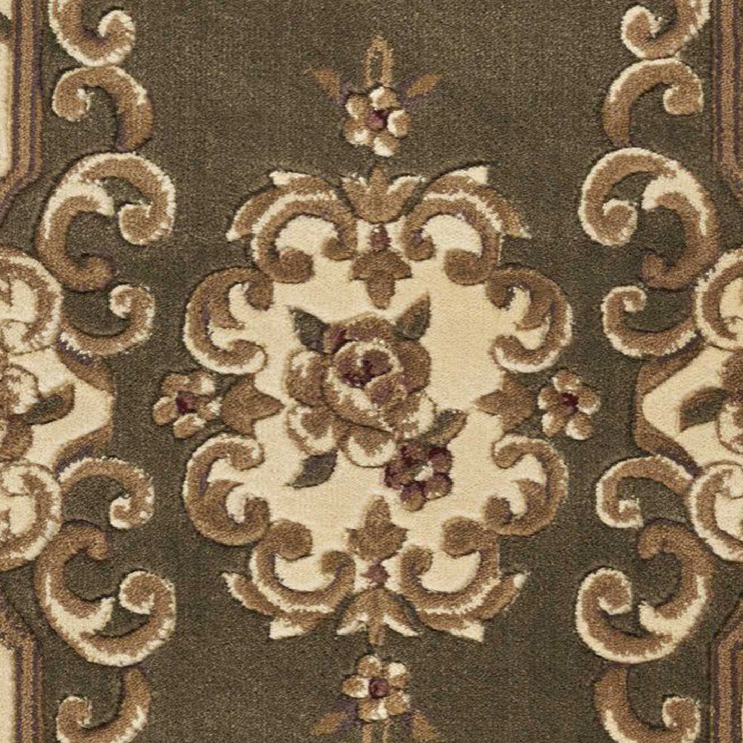 5' X 8' Green Or Ivory Floral Bordered Indoor Area Rug
