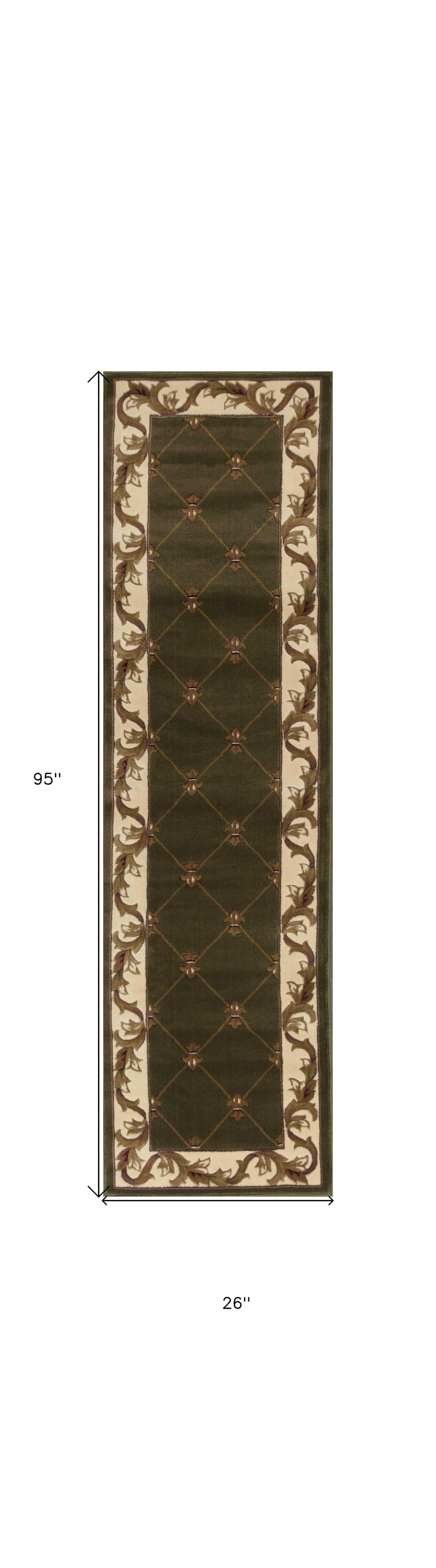 5'X8' Green Machine Woven Hand Carved Fleur De Lis Indoor Area Rug