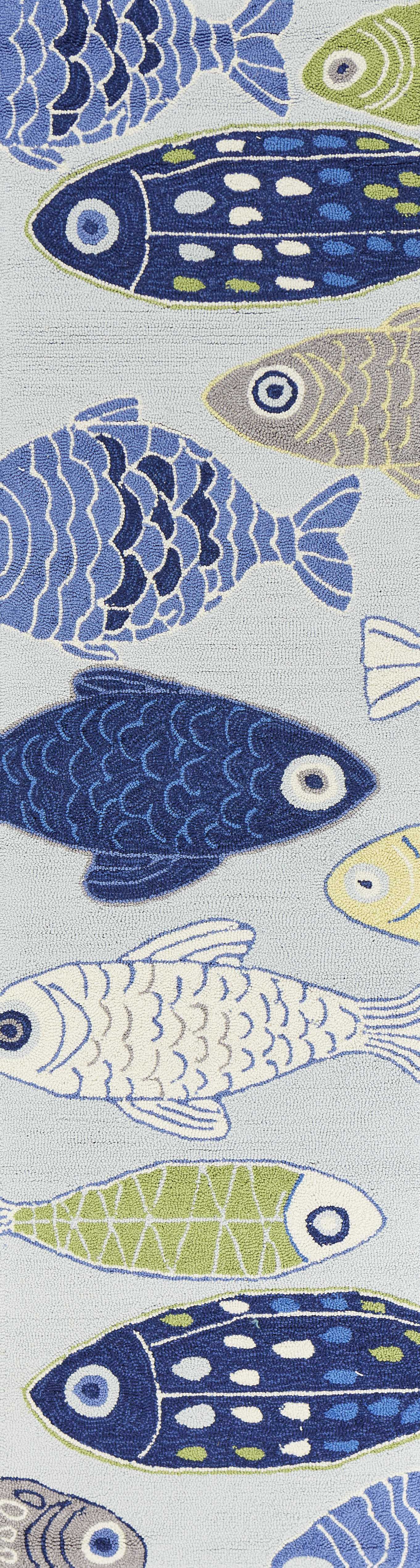 5' X 7' Light Blue School Of Fish Indoor Area Rug