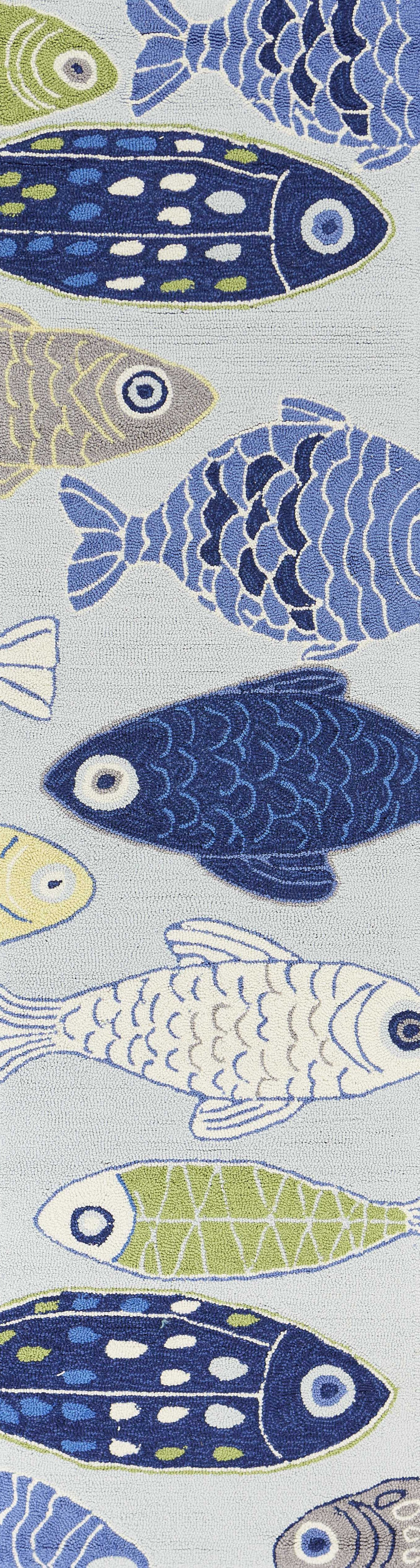 5' X 7' Light Blue School Of Fish Indoor Area Rug