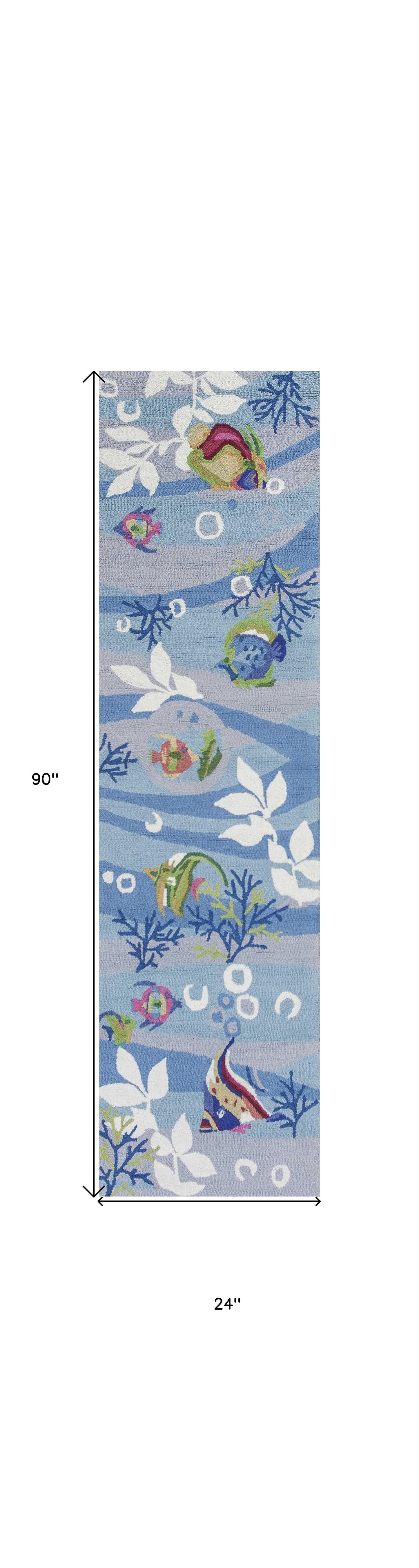 3'X5' Blue Hand Hooked Marine Life Indoor Area Rug
