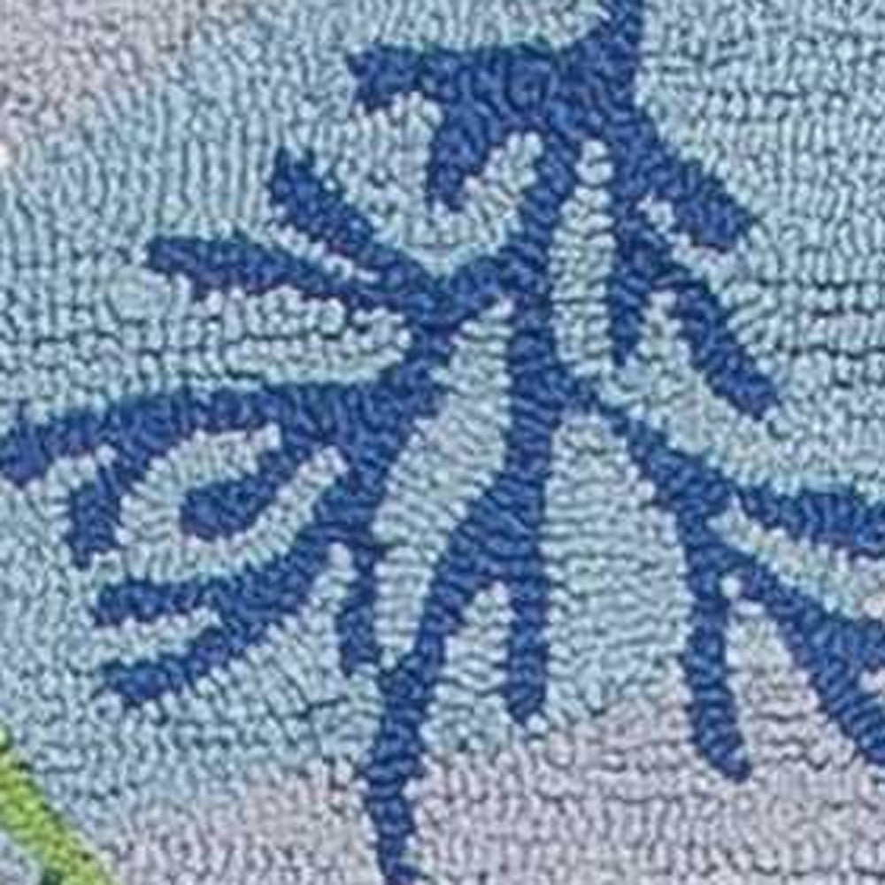 3'X5' Blue Hand Hooked Marine Life Indoor Area Rug