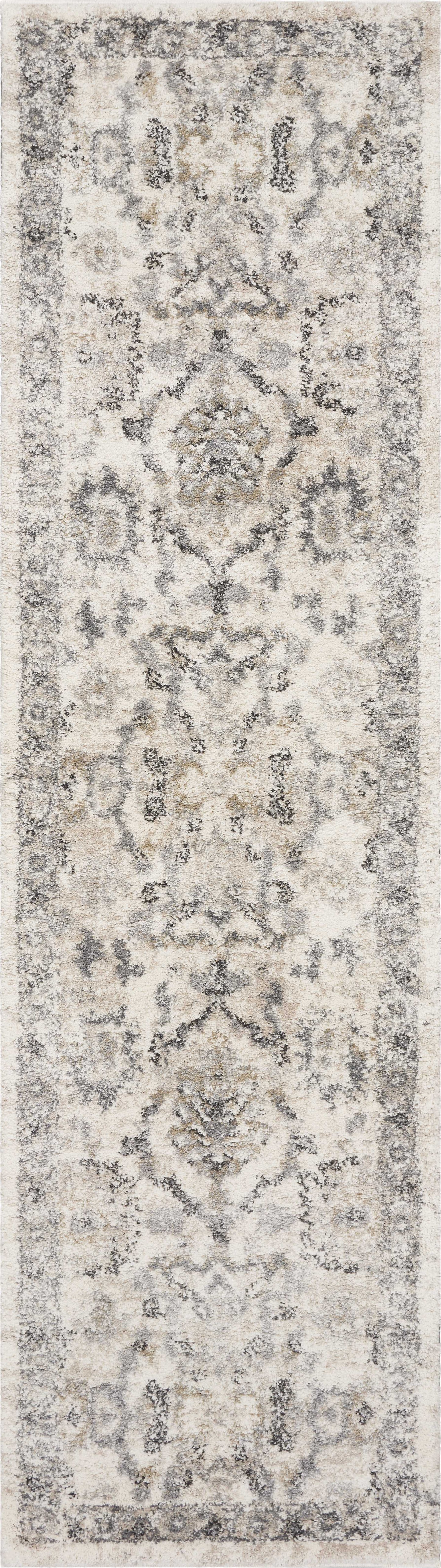 9'X13' Ivory Machine Woven Distressed Floral Traditional Indoor Area Rug