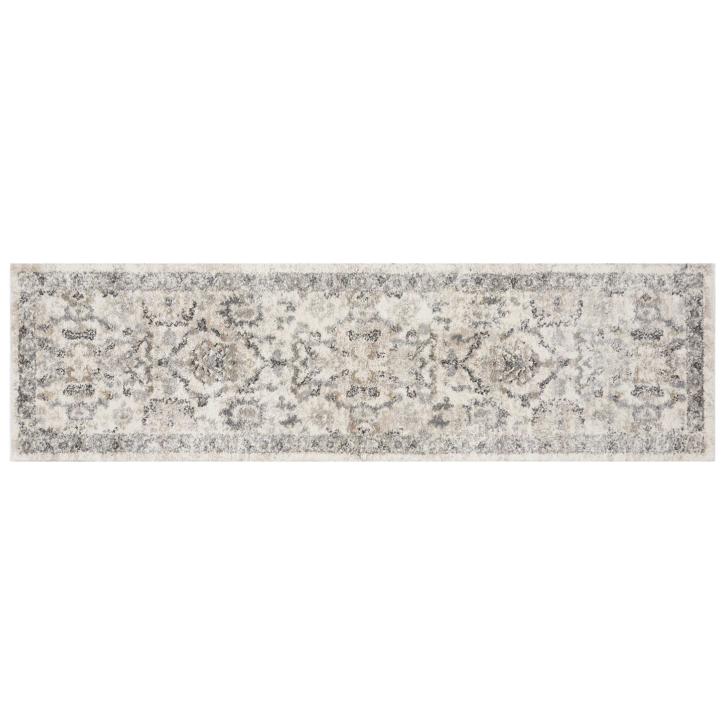 9'X13' Ivory Machine Woven Distressed Floral Traditional Indoor Area Rug