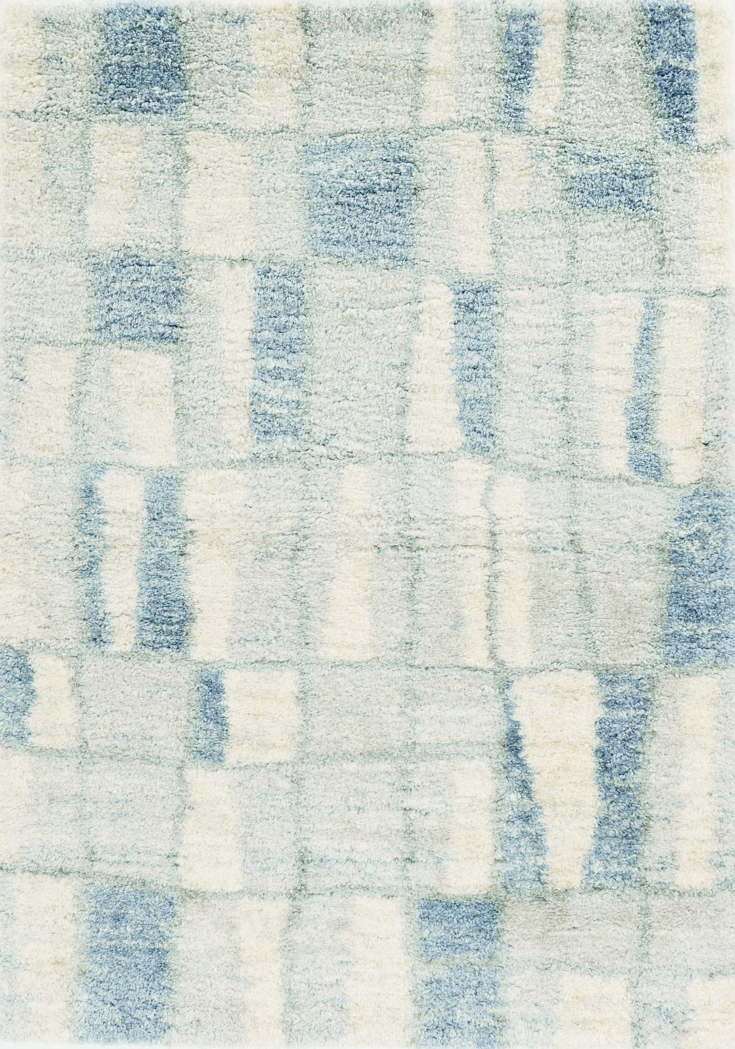 4'X6' Ivory Blue Machine Woven Abstract Blocks Indoor Area Rug