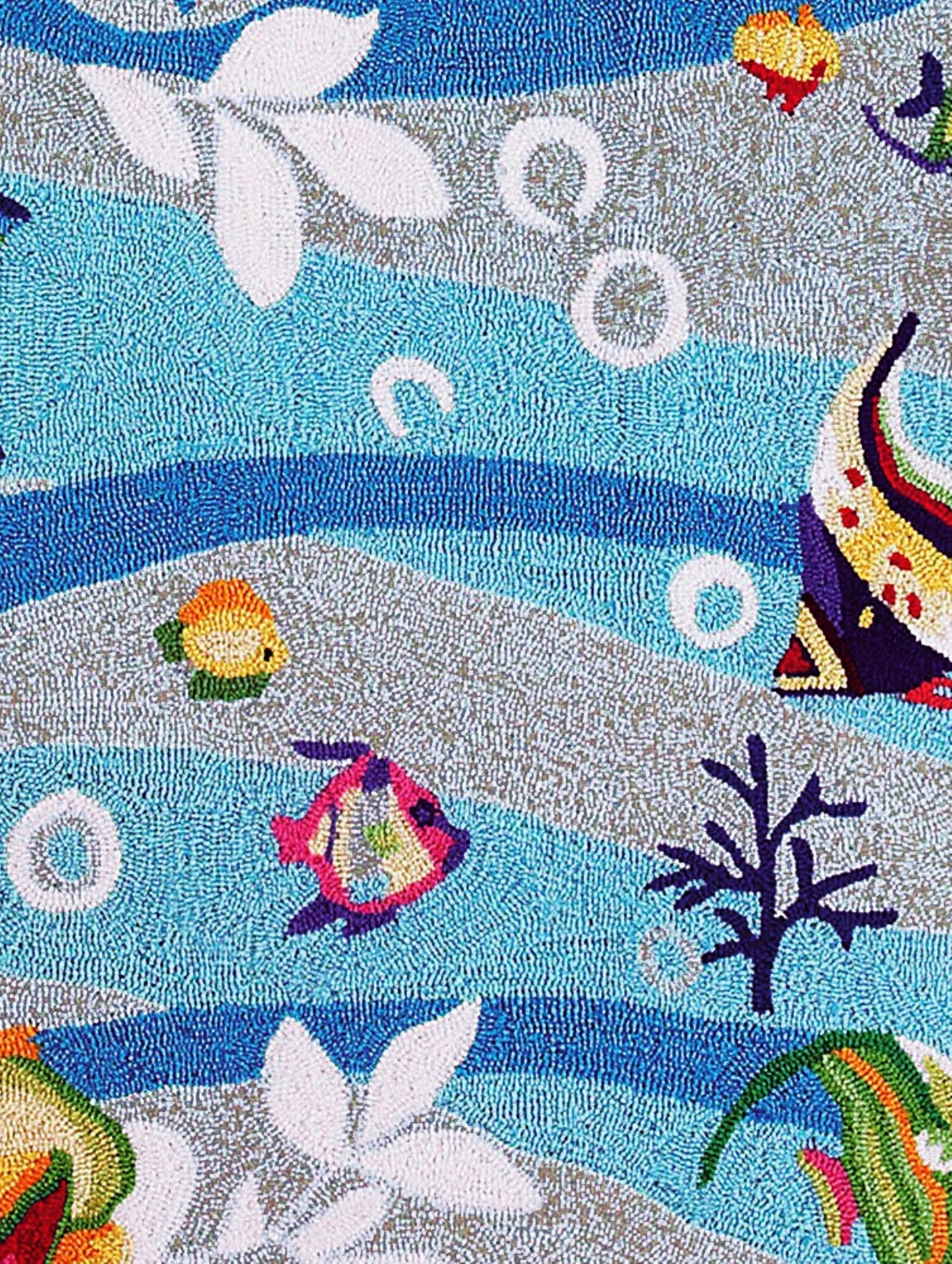 3'X5' Blue Hand Hooked Marine Life Indoor Area Rug
