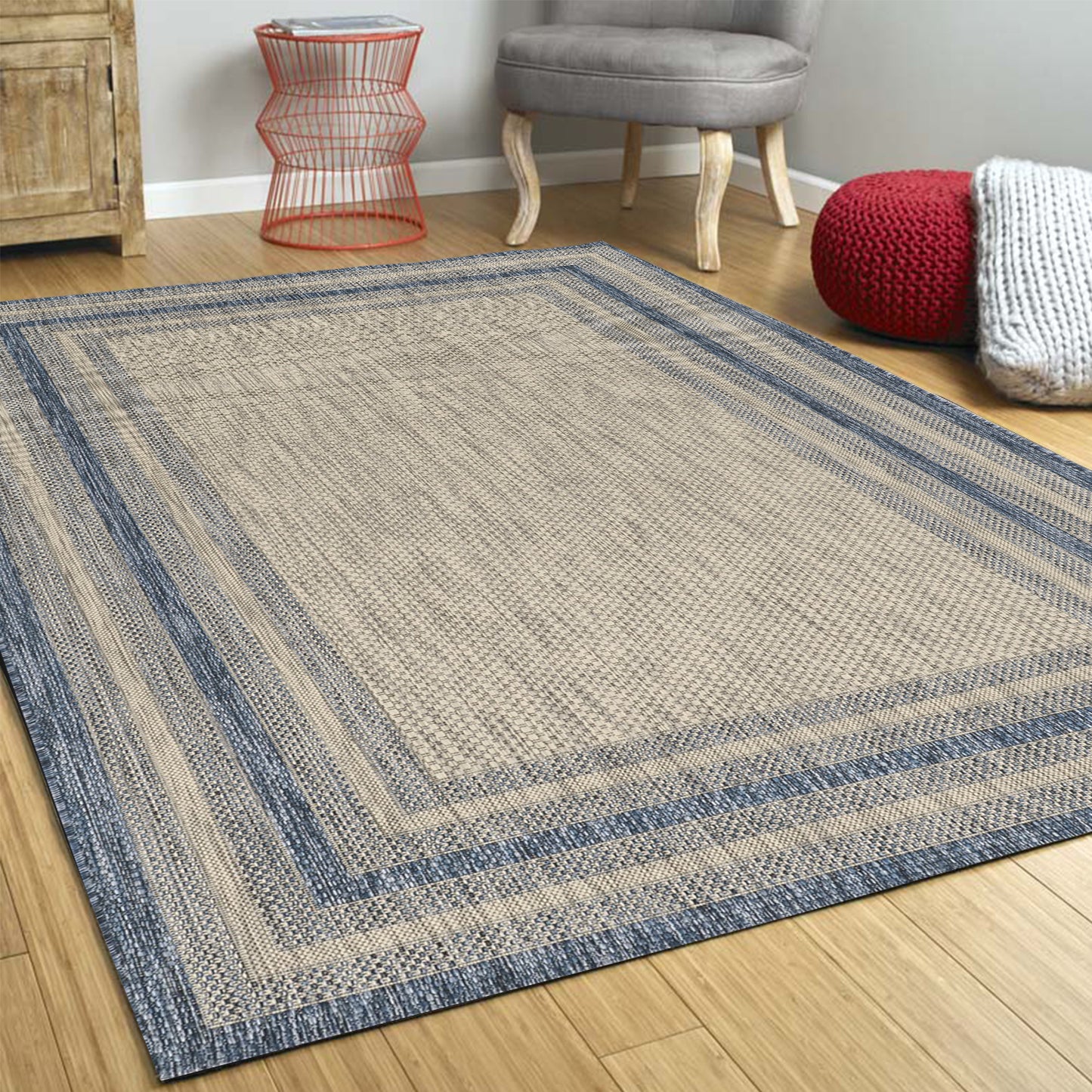 3' X 5' Uv Treated Polypropylene Grey Or Denim Area Rug