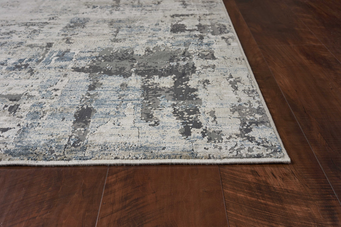 8' Ivory Teal Machine Woven Abstract Round Indoor Area Rug