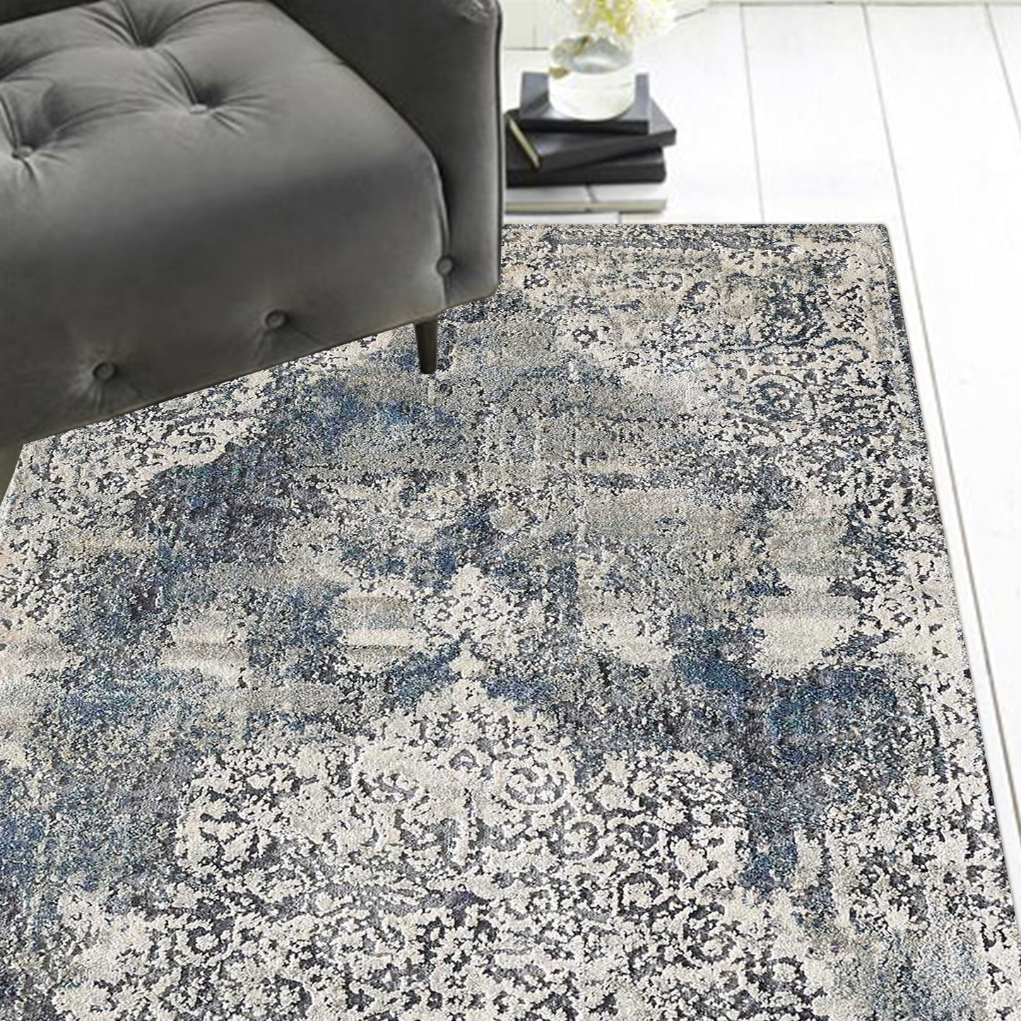 7' Round Polyester Ivory Area Rug