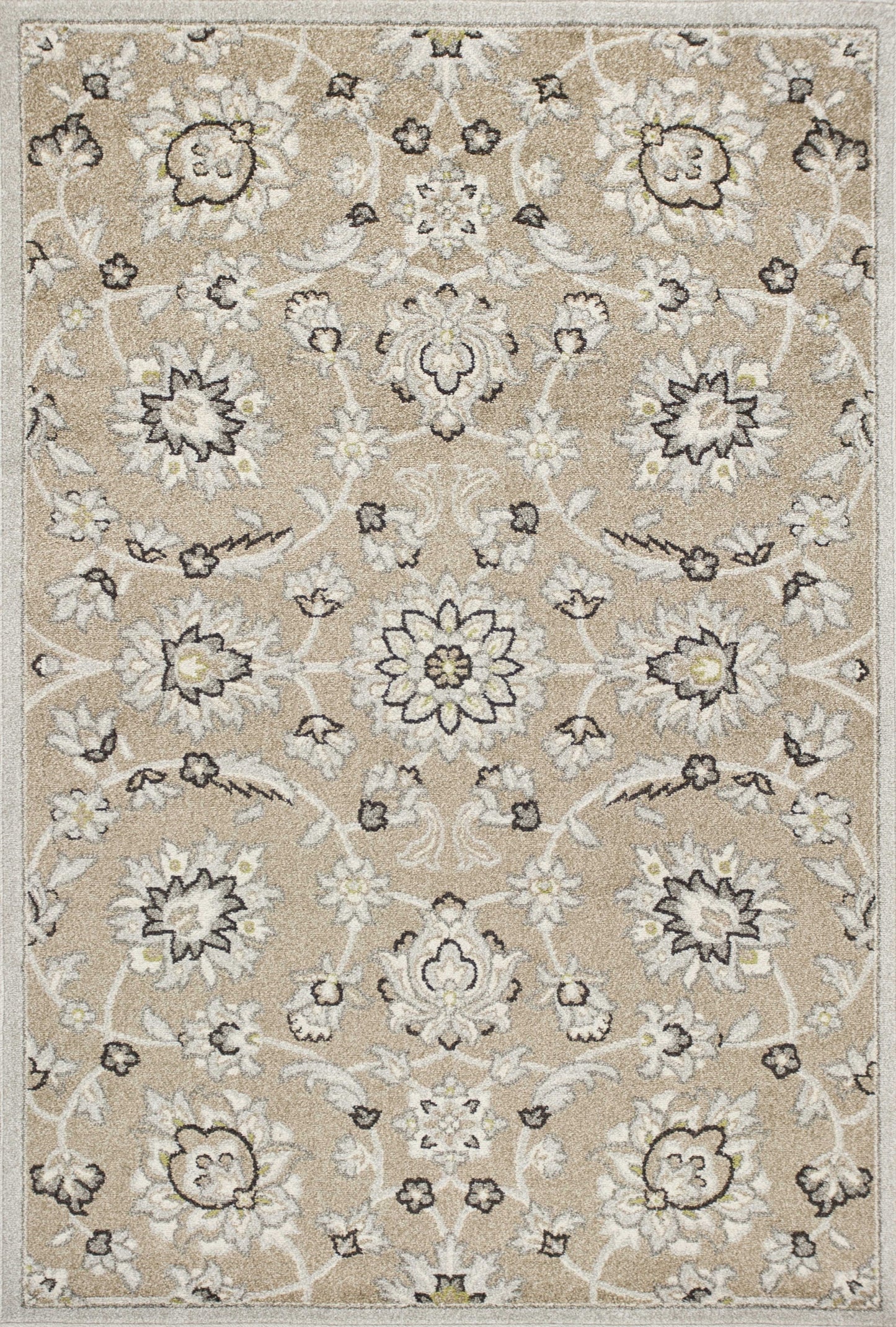 5'X8' Beige Grey Machine Woven Uv Treated Floral Traditional Indoor Outdoor Area Rug