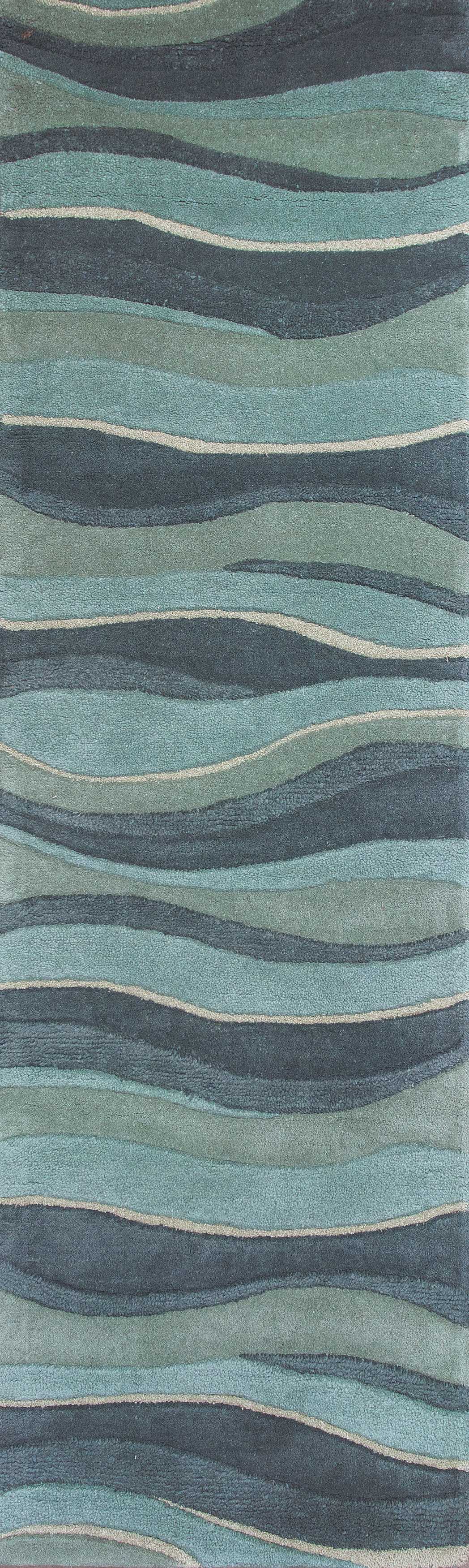 3'X5' Ocean Blue Teal Hand Tufted Abstract Waves Indoor Area Rug