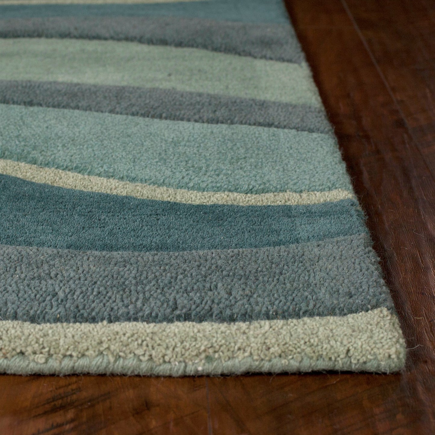 3'X5' Ocean Blue Teal Hand Tufted Abstract Waves Indoor Area Rug
