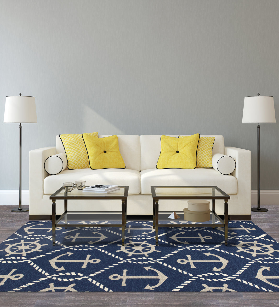 7' X 9' Uv Treated Polypropylene Navy Area Rug