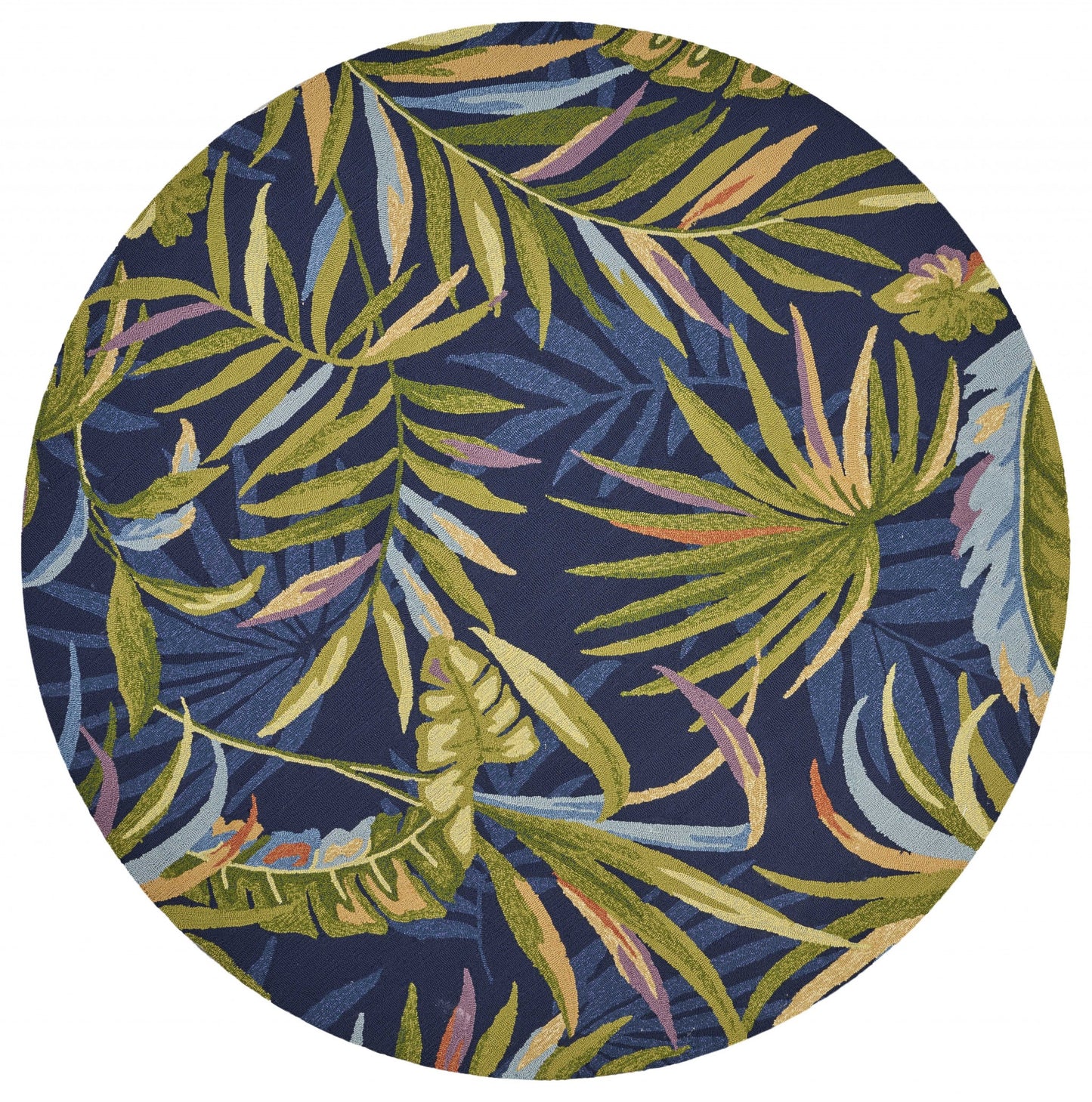 5' X 7' Ink Blue Tropical Leaves Uv Treated Indoor Outdoor Area Rug