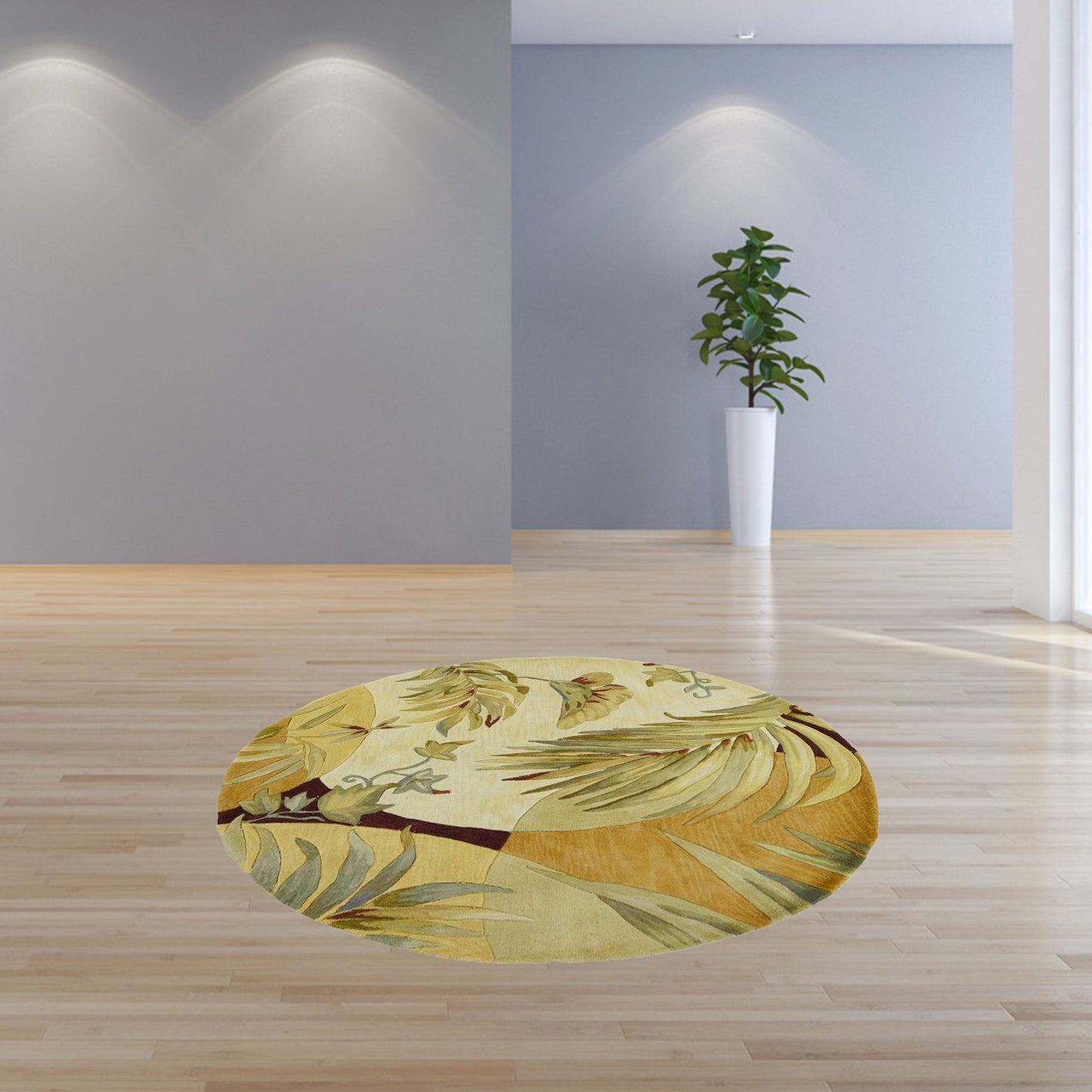 5' Round Wool Coral Or Ivory Area Rug