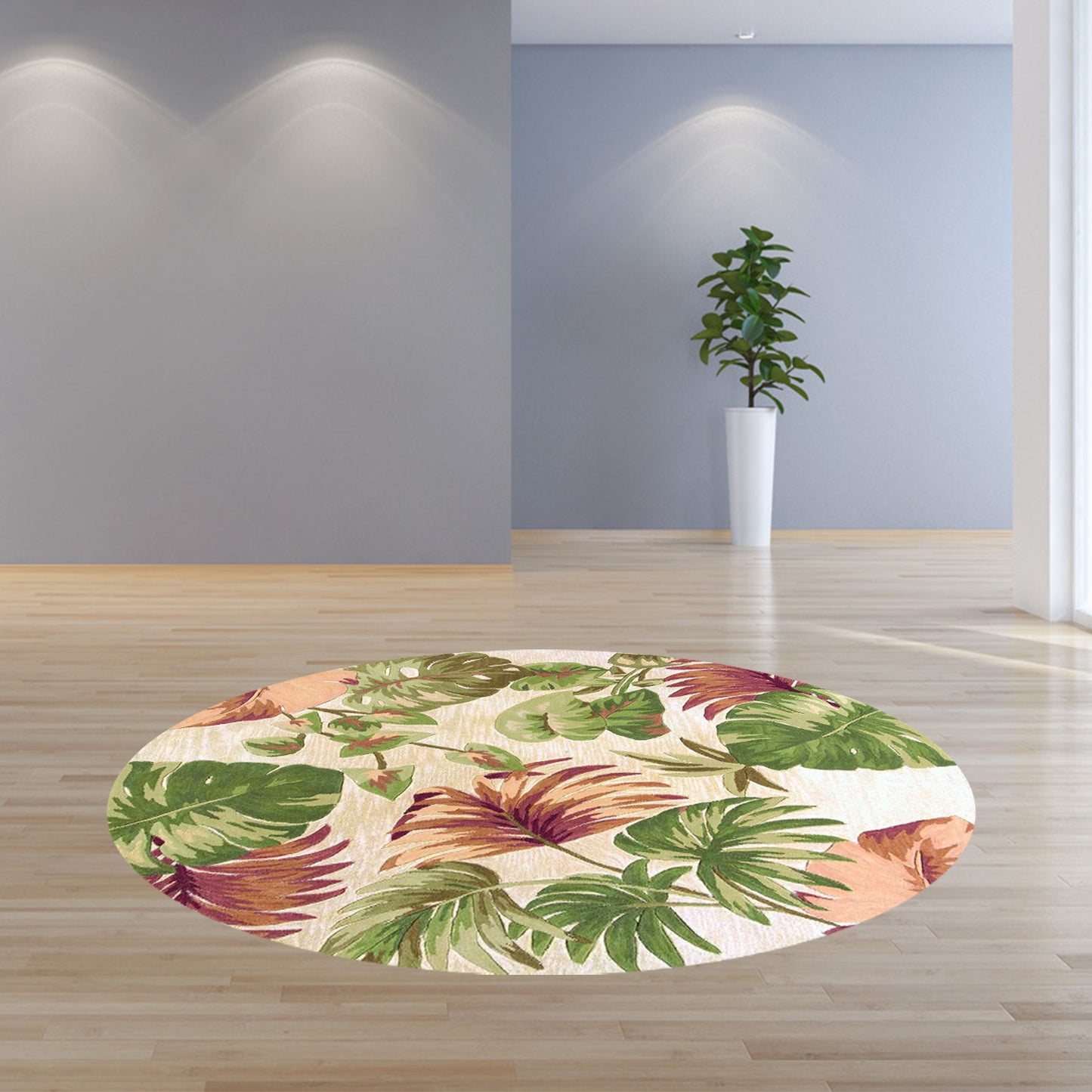 3' X 5' Beige Palm Leaves Wool Indoor Area Rug