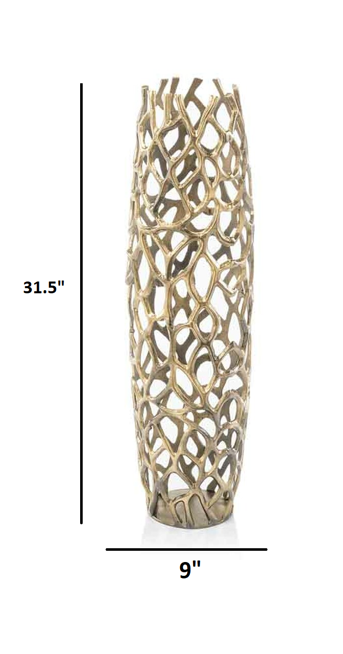 47" Modern Rustic Gold Twigs Barrel Style Floor Vase