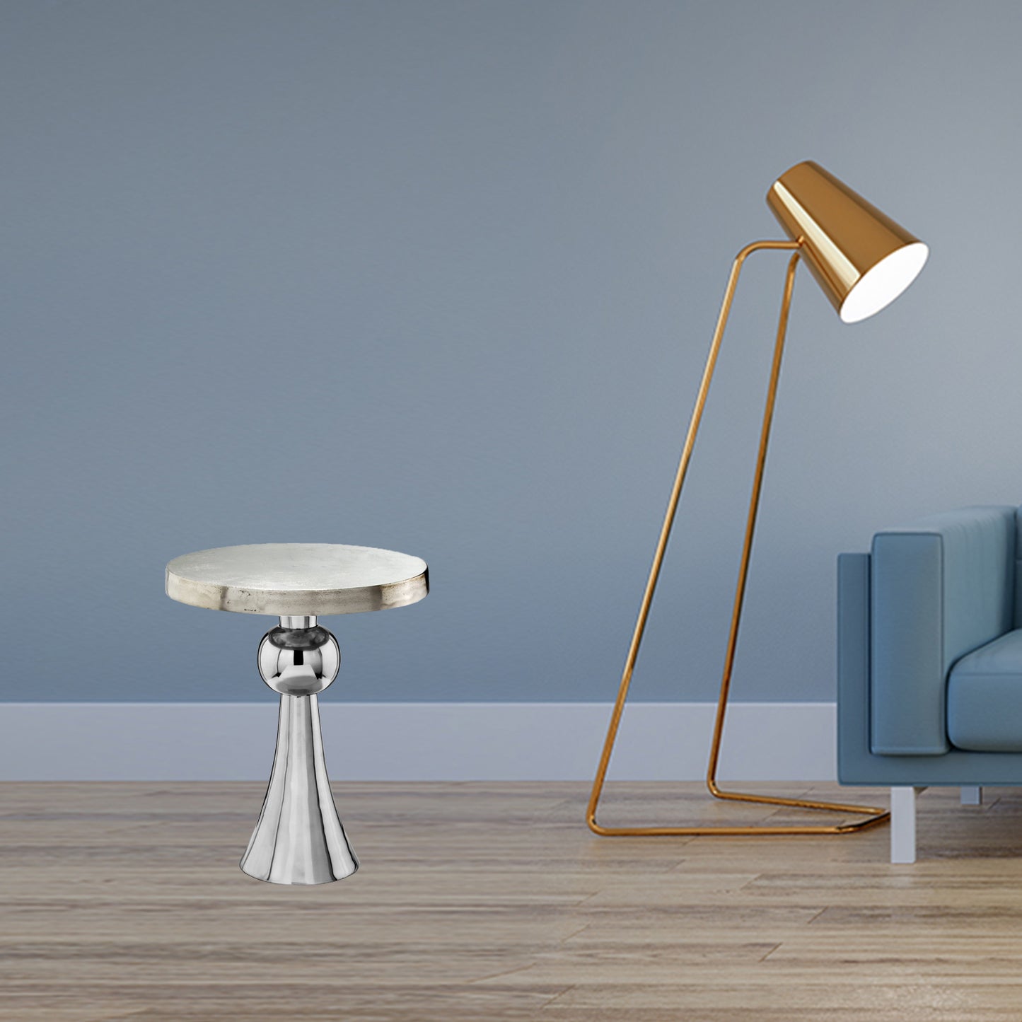 27" Silver Aluminum Round End Table