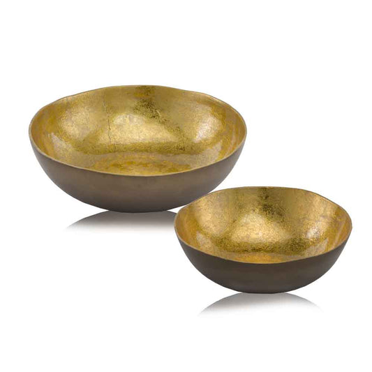 12" X 12" X 3.75" Gold And Bronze Metal Small Round Bowl