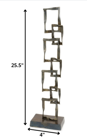 4" X 7" X 25.5" Bronze And Red Patina Cuadrado Tall Squares Sculpture