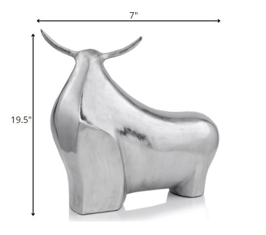 7" X 21" X 19.5" Rough Silver Extra Large Abstract Bull Sculpture