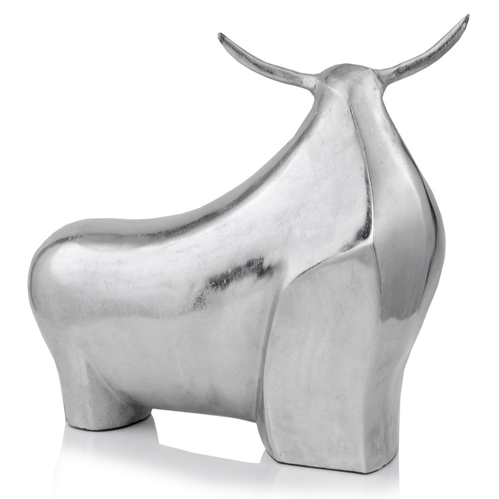 7" X 21" X 19.5" Rough Silver Extra Large Abstract Bull Sculpture