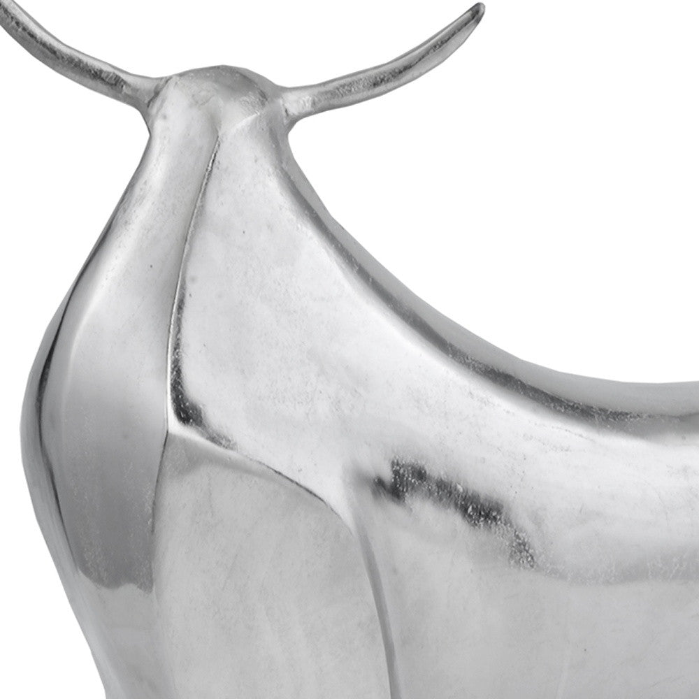 7" X 21" X 19.5" Rough Silver Extra Large Abstract Bull Sculpture