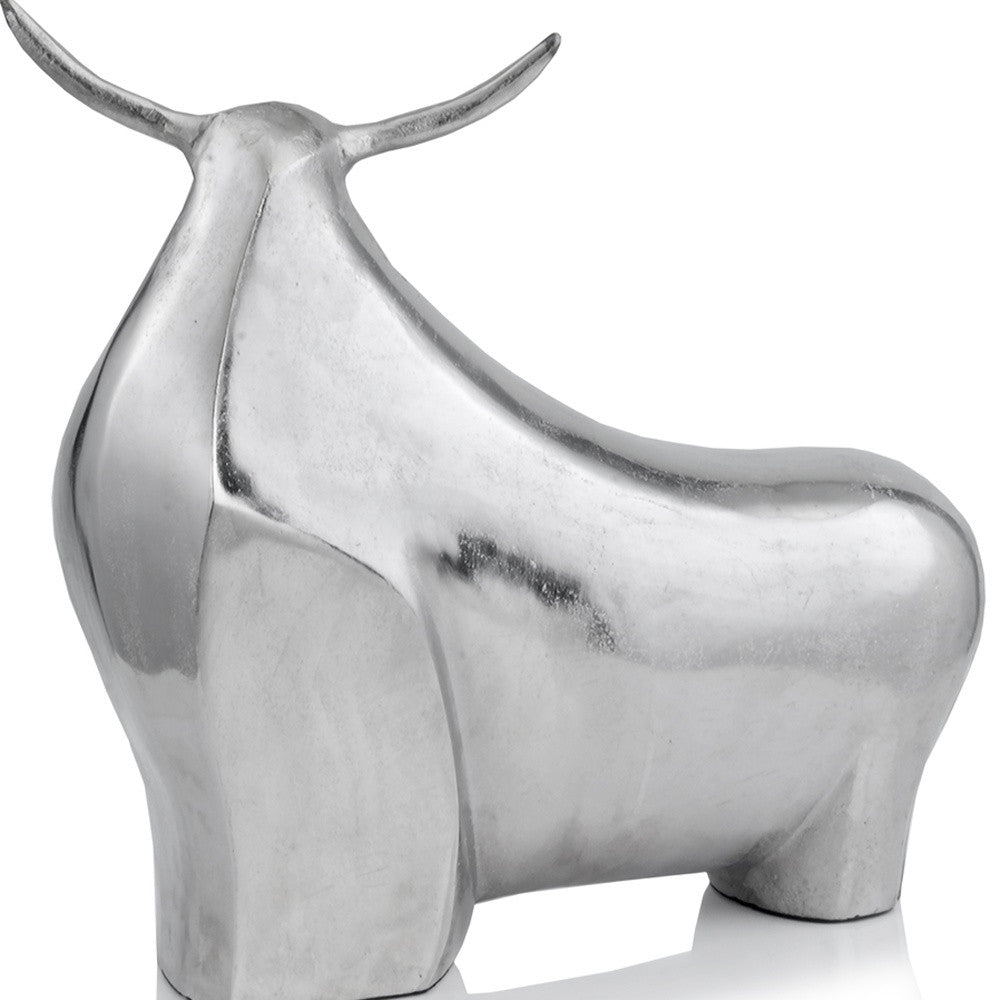 7" X 21" X 19.5" Rough Silver Extra Large Abstract Bull Sculpture