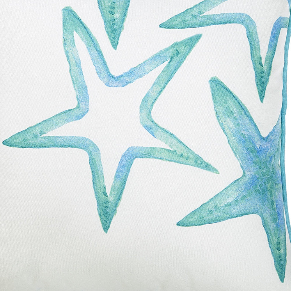 White And Aqua Blue Starfish Decorative Throw Pillow Cover