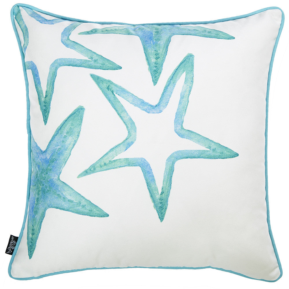 White And Aqua Blue Starfish Decorative Throw Pillow Cover
