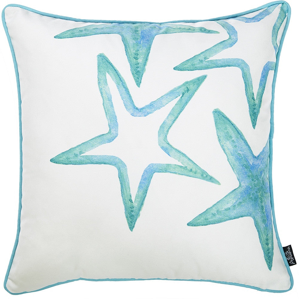 White And Aqua Blue Starfish Decorative Throw Pillow Cover