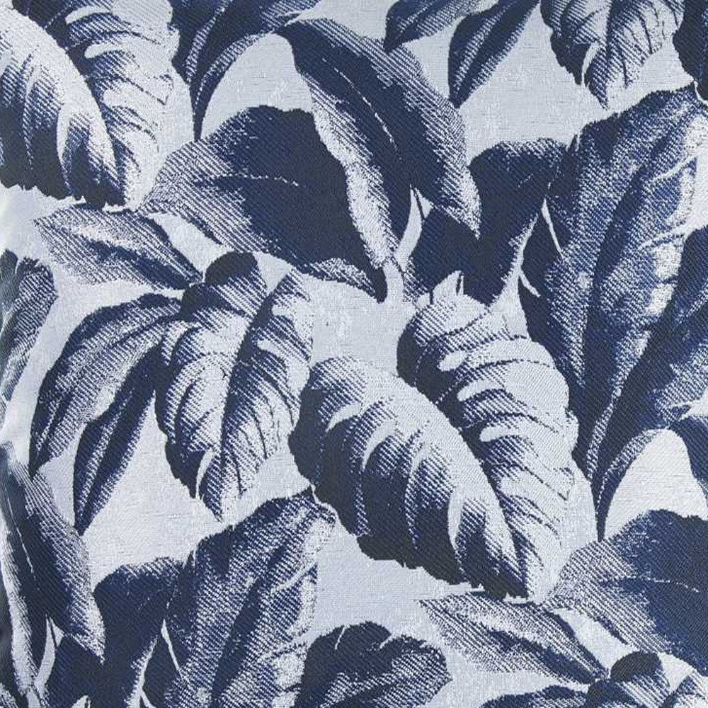 Navy Blue Jacquard Tropical Leaf Decorative Throw Pillow Cover