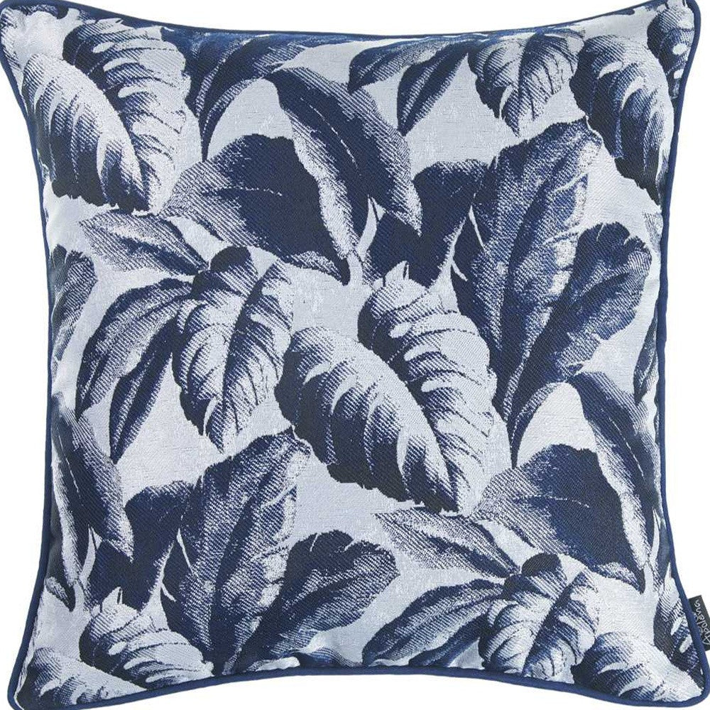 Navy Blue Jacquard Tropical Leaf Decorative Throw Pillow Cover