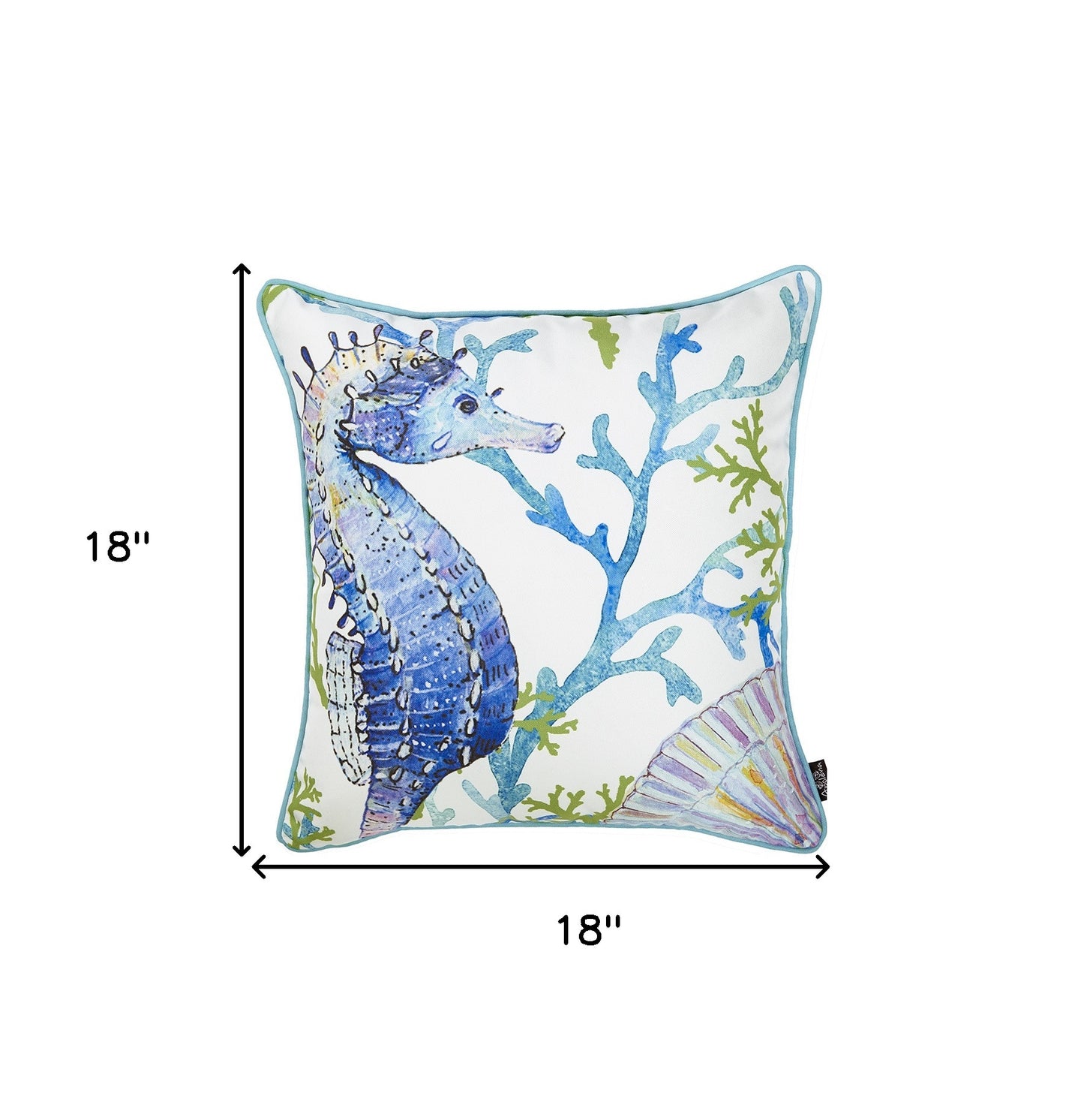 Square White Blue And Green Seahorse Decorative Throw Pillow Cover