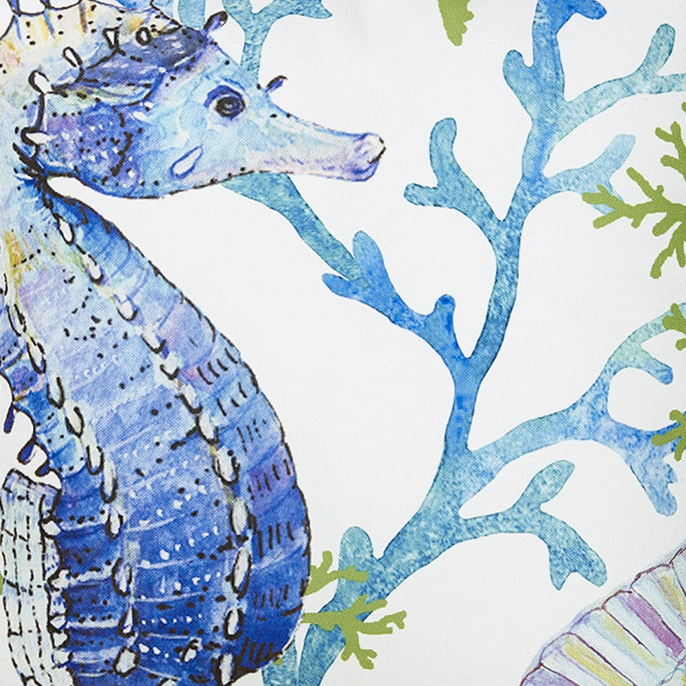 Square White Blue And Green Seahorse Decorative Throw Pillow Cover