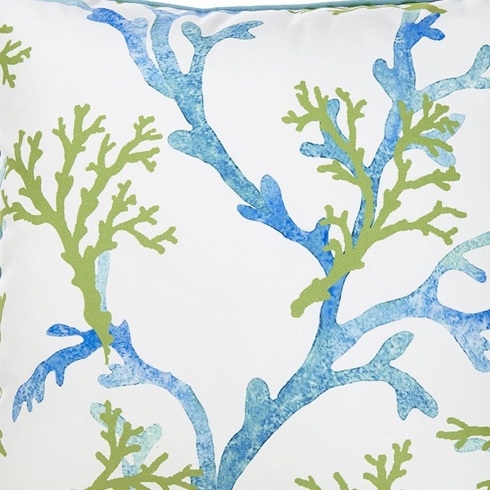 Square White Blue And Green Coral Decorative Throw Pillow Cover