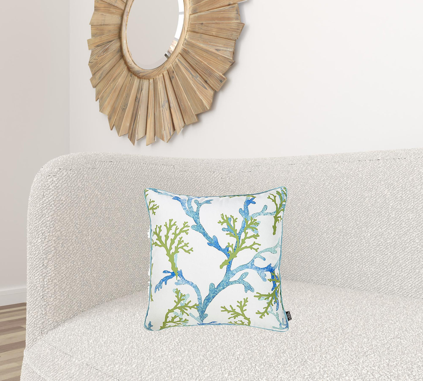 Square White Blue And Green Coral Decorative Throw Pillow Cover