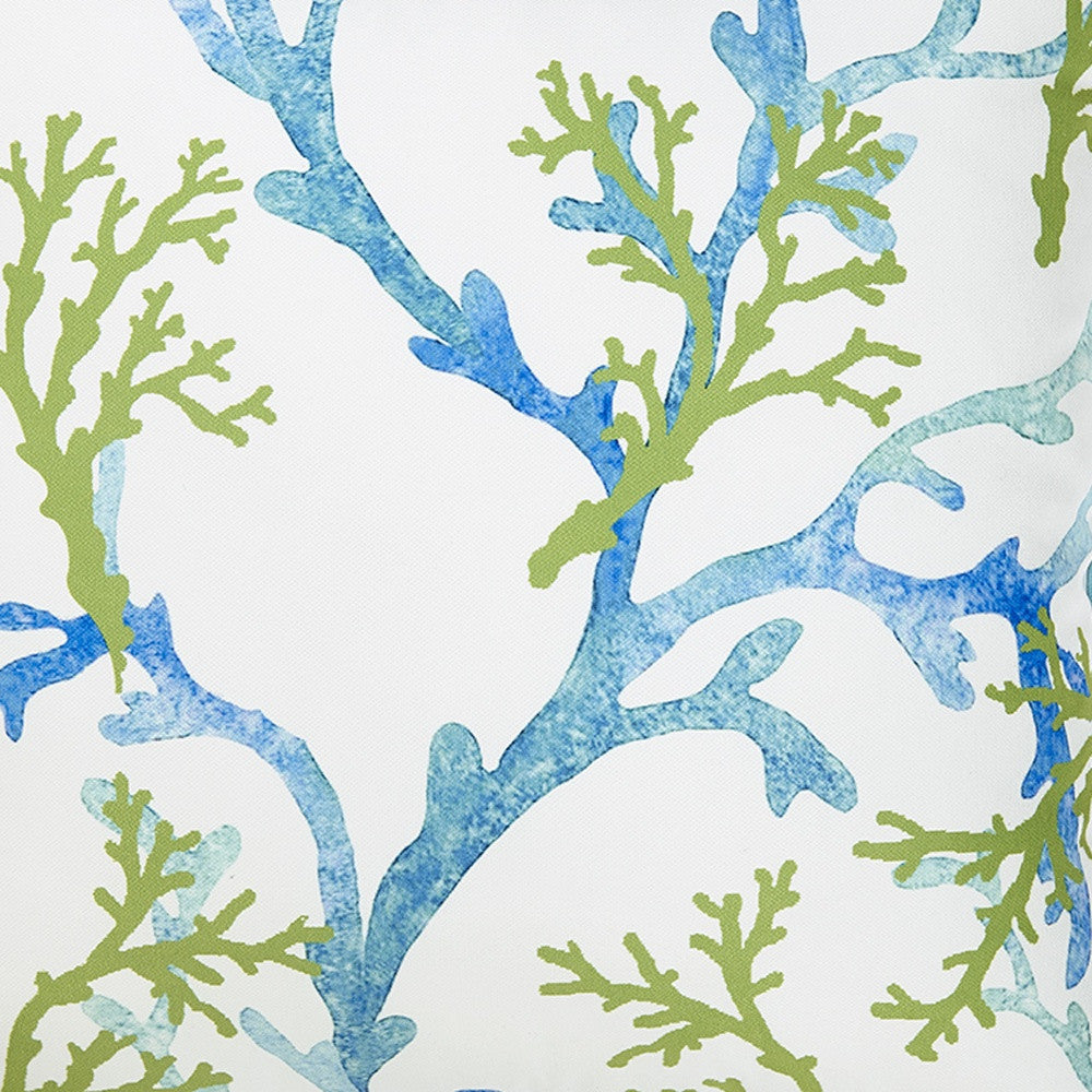 Square White Blue And Green Coral Decorative Throw Pillow Cover