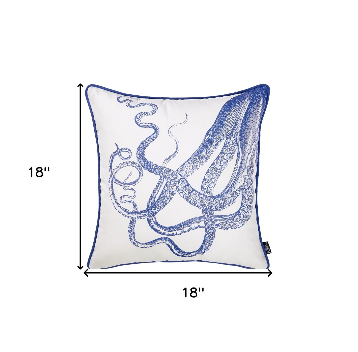 Square White And Blue Octopus Decorative Throw Pillow Cover