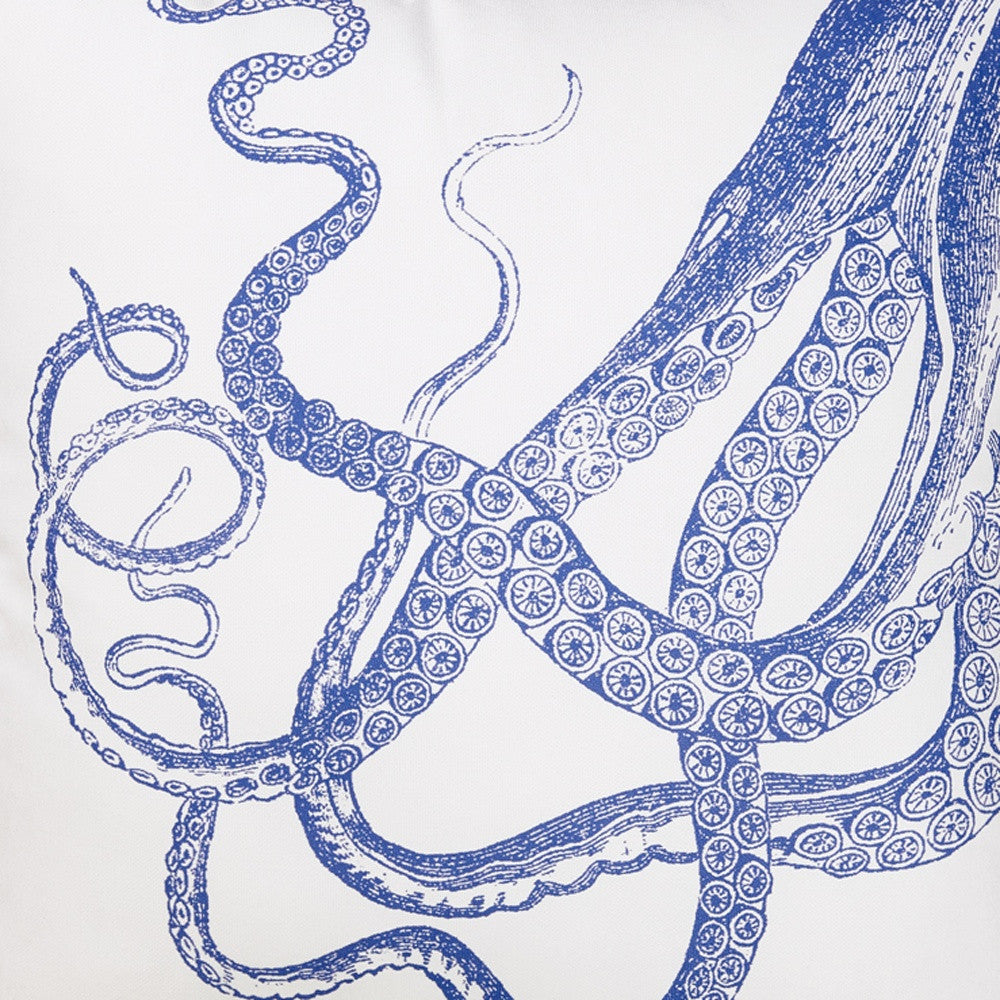 Square White And Blue Octopus Decorative Throw Pillow Cover