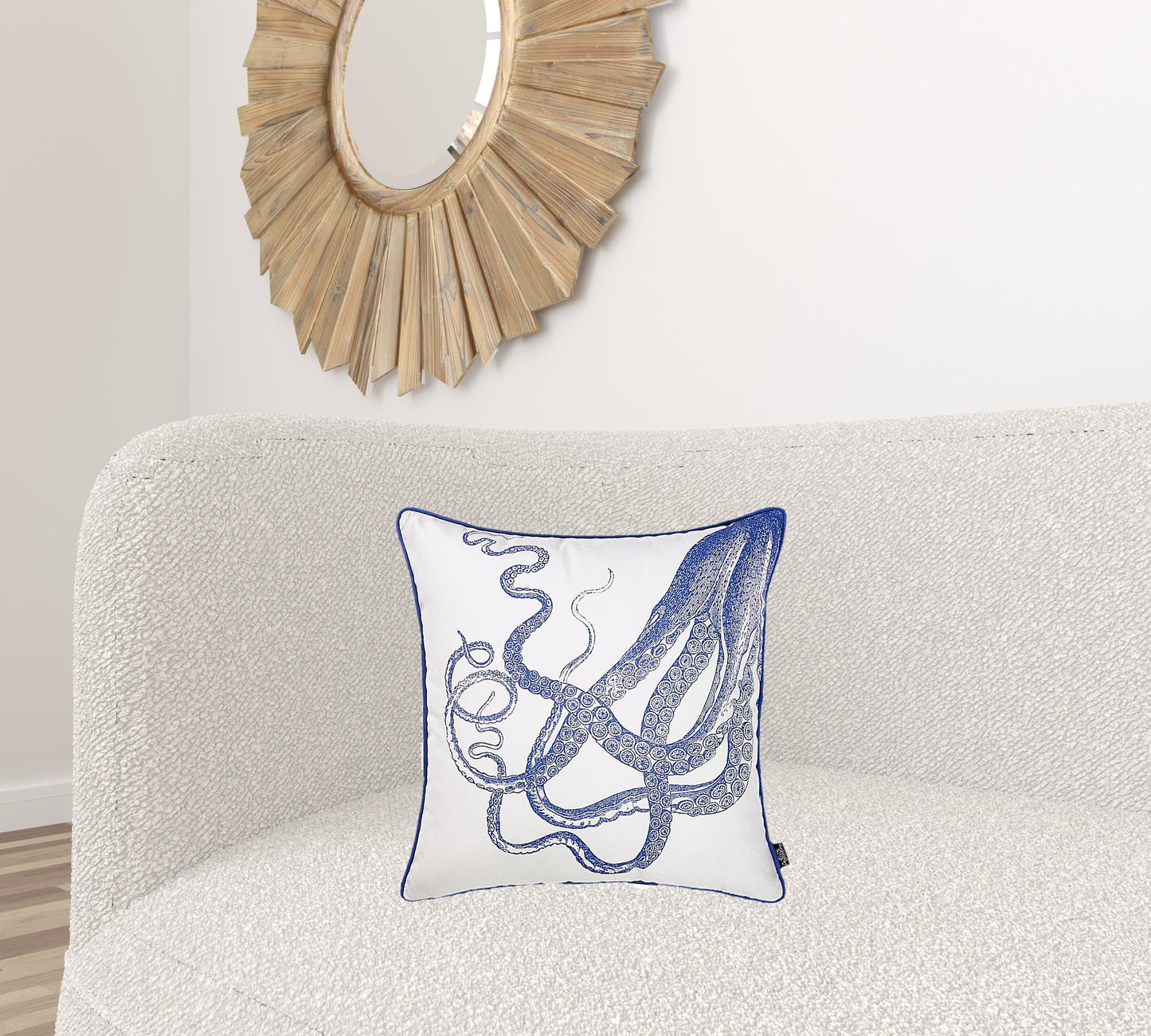 Square White And Blue Octopus Decorative Throw Pillow Cover