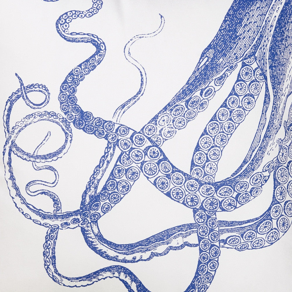 Square White And Blue Octopus Decorative Throw Pillow Cover