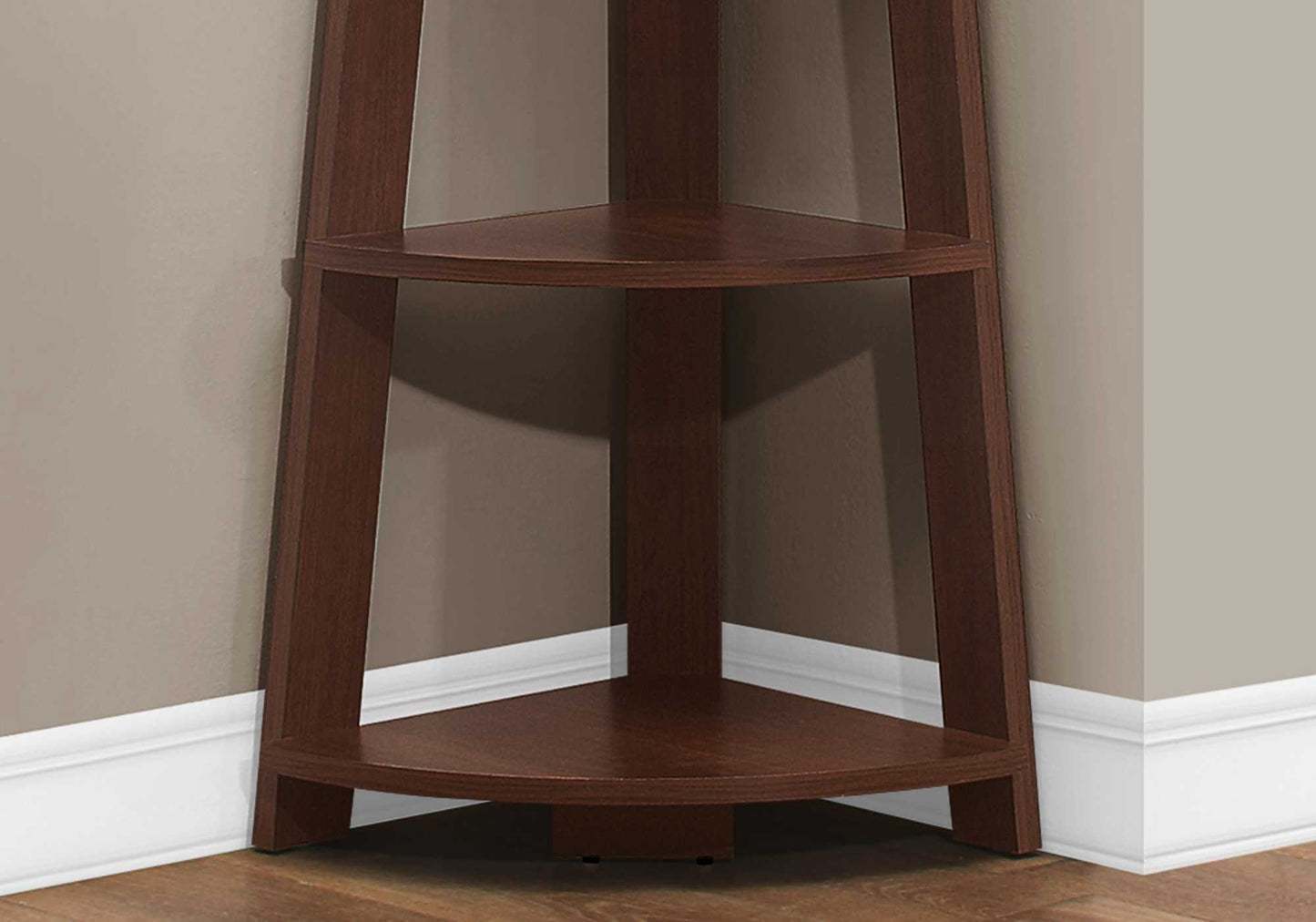 71" Brown Five Tier Corner Bookcase