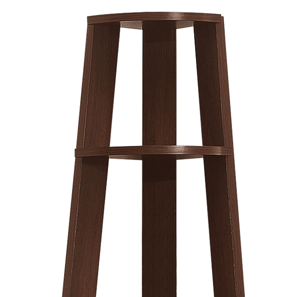 71" Brown Five Tier Corner Bookcase