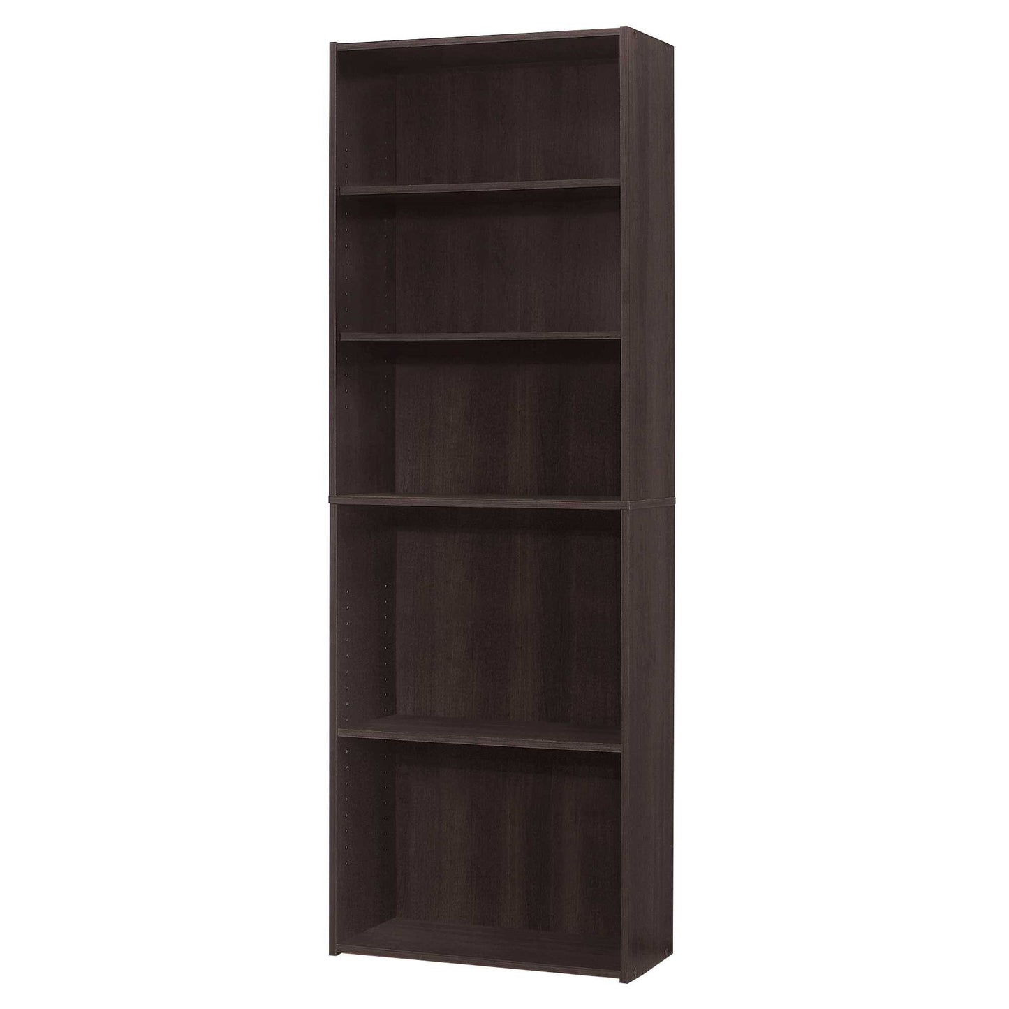 11.75" X 24.75" X 71.25" Cappuccino 5 Shelves Bookcase