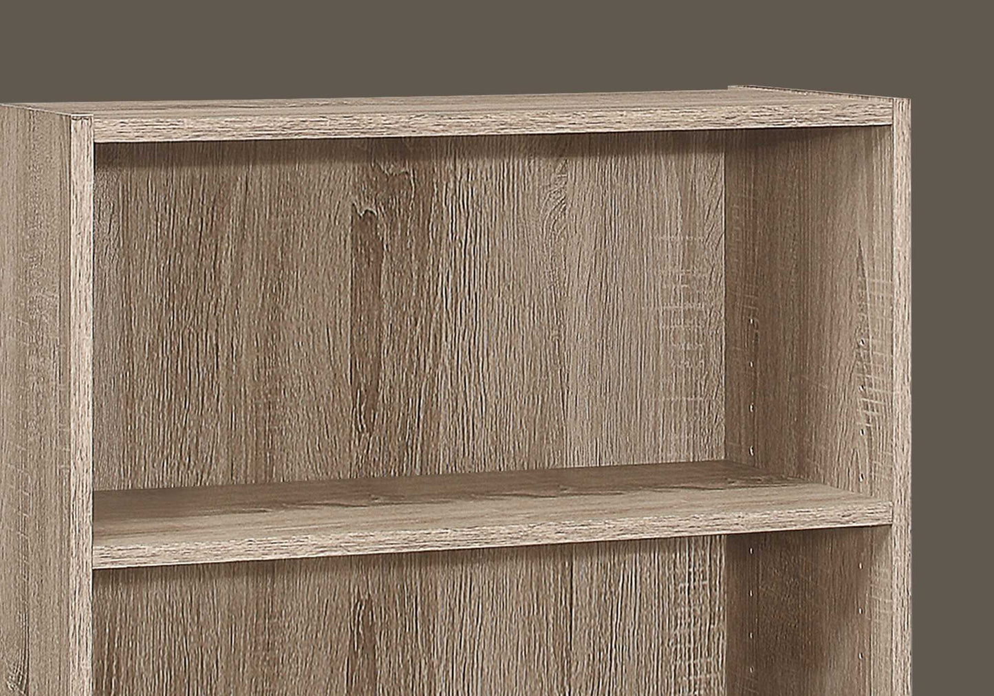 36" Taupe Adjustable Three Tier Standard Bookcase