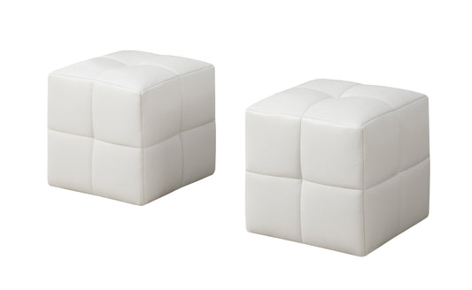 12" White Faux Leather Tufted Cube Ottoman