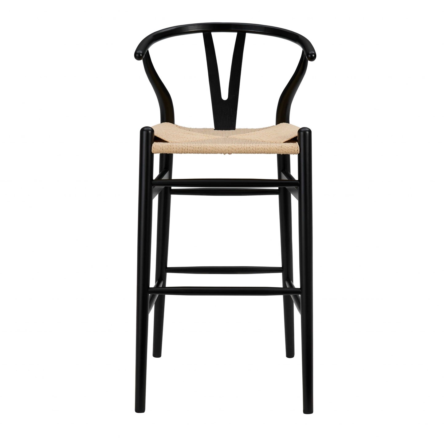 30" Natural and Black Solid Wood Low Back Counter Height Bar Chair with Footrest