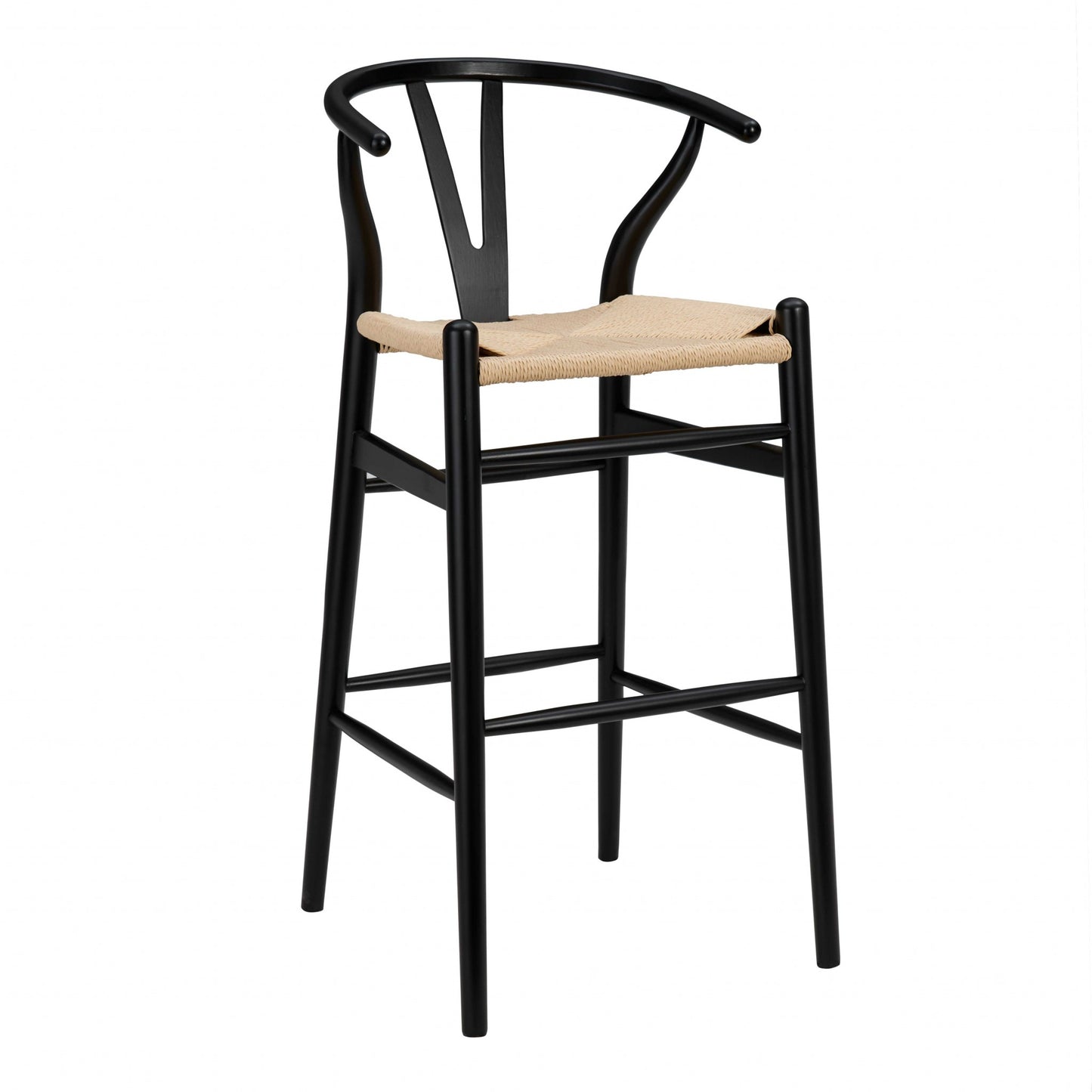 30" Natural and Black Solid Wood Low Back Counter Height Bar Chair with Footrest