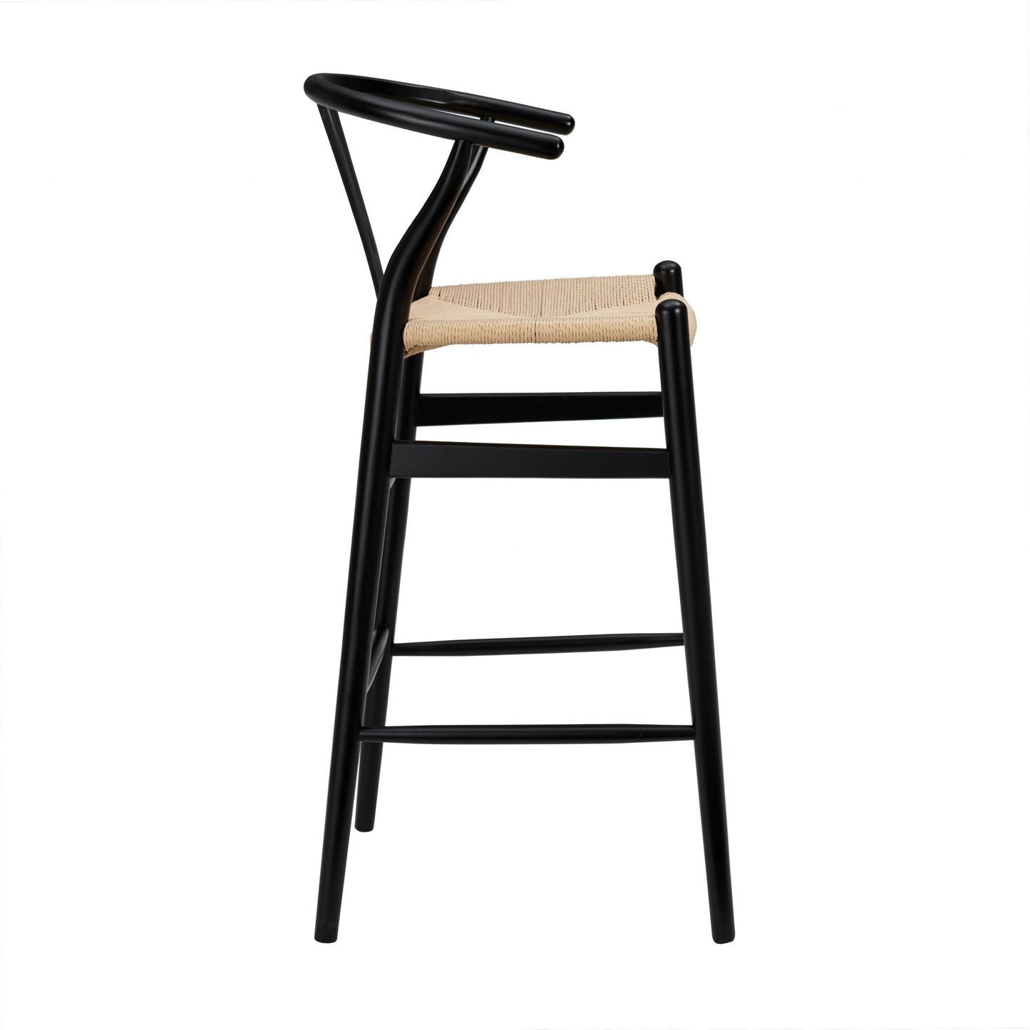 30" Natural and Black Solid Wood Low Back Counter Height Bar Chair with Footrest